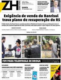 Capa do jornal Zero Hora 29/11/2018