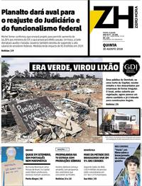 Capa do jornal Zero Hora 30/08/2018