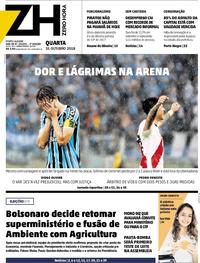 Capa do jornal Zero Hora 31/10/2018