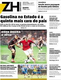 Capa do jornal Zero Hora 04/04/2019