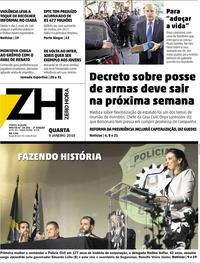 Capa do jornal Zero Hora 09/01/2019