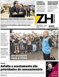 Capa do jornal Zero Hora 14/02/2019