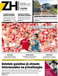 Capa do jornal Zero Hora 15/04/2019