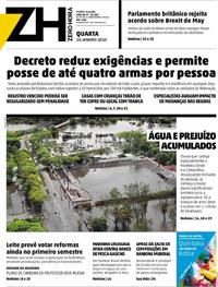 Capa do jornal Zero Hora 16/01/2019