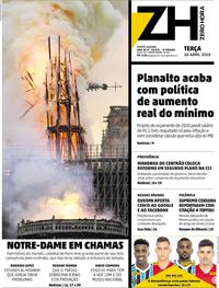 Capa do jornal Zero Hora 16/04/2019