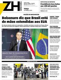 Capa do jornal Zero Hora 19/03/2019