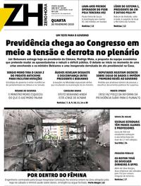 Capa do jornal Zero Hora 20/02/2019