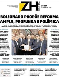 Capa do jornal Zero Hora 21/02/2019