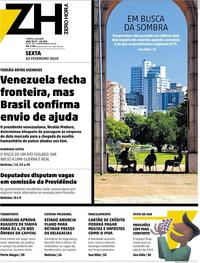 Capa do jornal Zero Hora 22/02/2019
