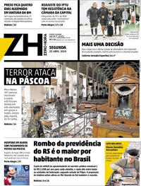 Capa do jornal Zero Hora 22/04/2019