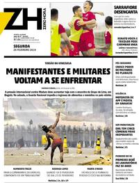 Capa do jornal Zero Hora 25/02/2019