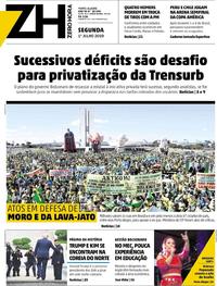 Capa do jornal Zero Hora 01/07/2019