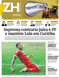 Capa do jornal Zero Hora 08/08/2019