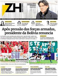 Capa do jornal Zero Hora 11/11/2019