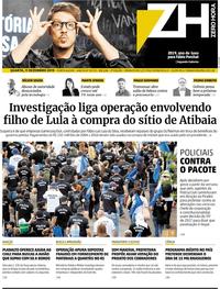 Capa do jornal Zero Hora 11/12/2019