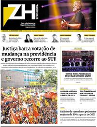 Capa do jornal Zero Hora 18/12/2019