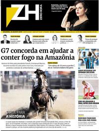 Capa do jornal Zero Hora 26/08/2019
