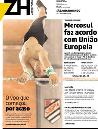 Capa do jornal Zero Hora 29/06/2019