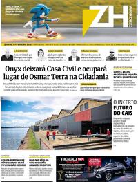 Capa do jornal Zero Hora 13/02/2020