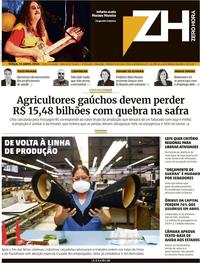 Capa do jornal Zero Hora 14/04/2020