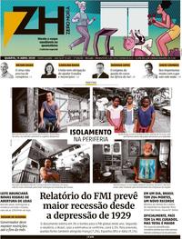 Capa do jornal Zero Hora 15/04/2020