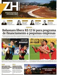 Capa do jornal Zero Hora 21/08/2020