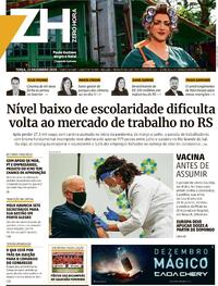 Capa do jornal Zero Hora 22/12/2020