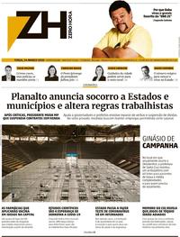 Capa do jornal Zero Hora 24/03/2020