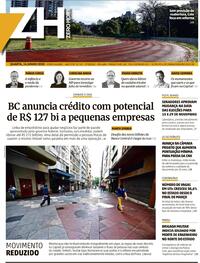 Capa do jornal Zero Hora 24/06/2020