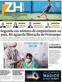 Capa do jornal Zero Hora 30/12/2020