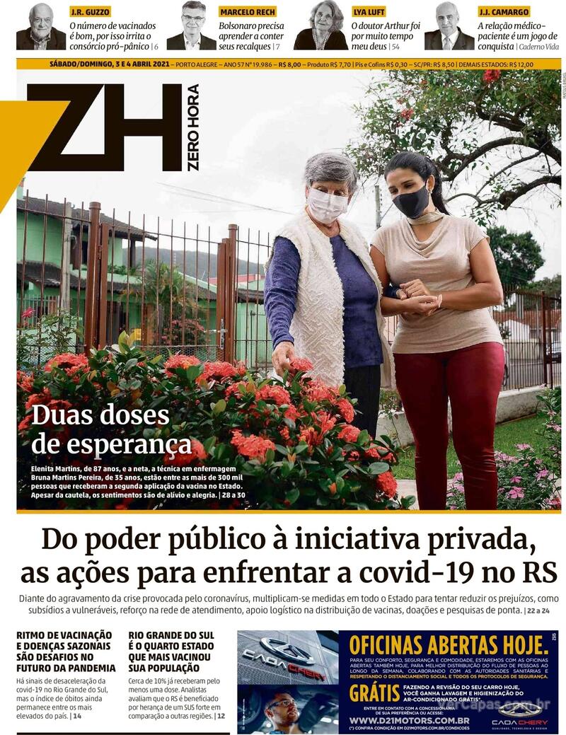 Capa do jornal Zero Hora 03/04/2021