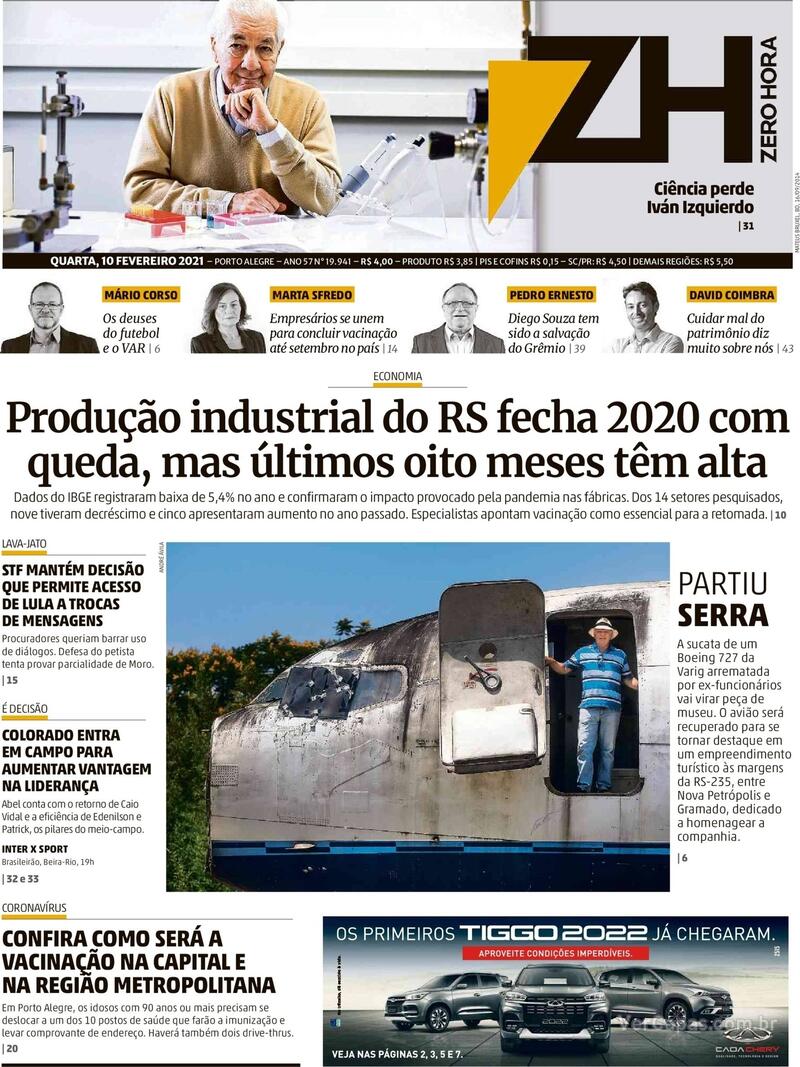 Capa do jornal Zero Hora 10/02/2021