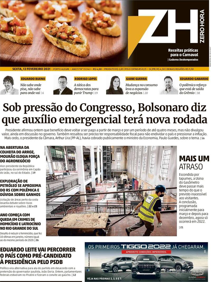 Capa do jornal Zero Hora 12/02/2021
