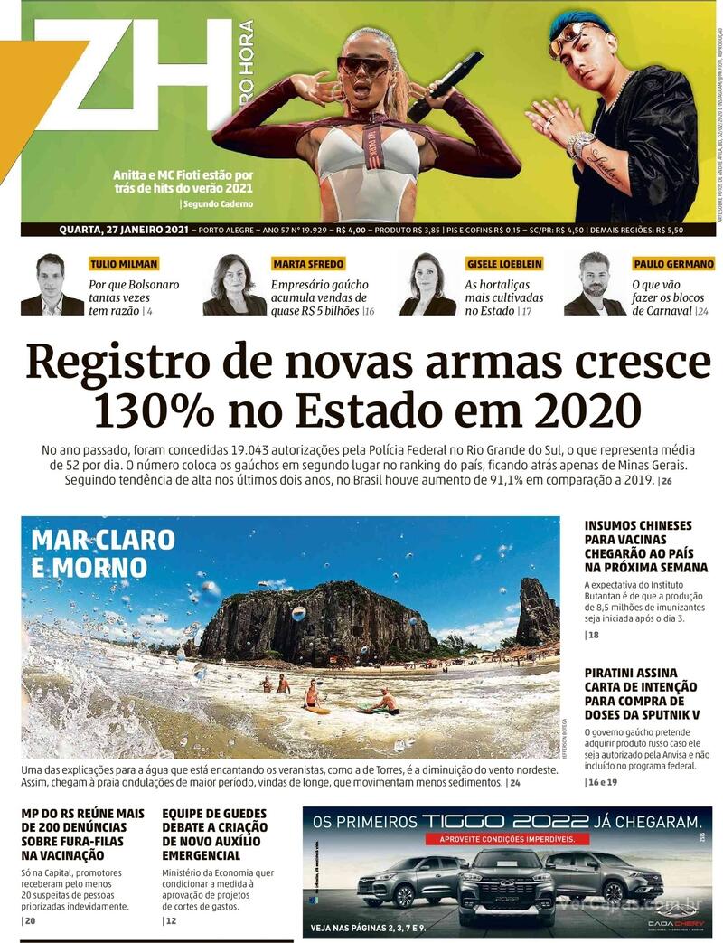 Capa do jornal Zero Hora 27/01/2021