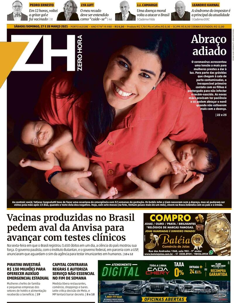 Capa do jornal Zero Hora 27/03/2021