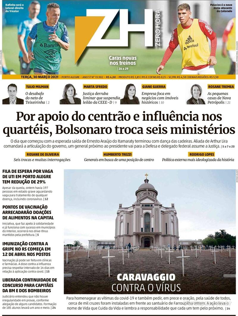 Capa do jornal Zero Hora 30/03/2021