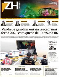 Capa do jornal Zero Hora 08/02/2021