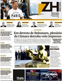 Capa do jornal Zero Hora 11/08/2021