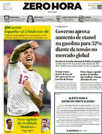 Capa Zero Hora 15/07/2026