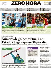 Capa do jornal Zero Hora 16/02/2026