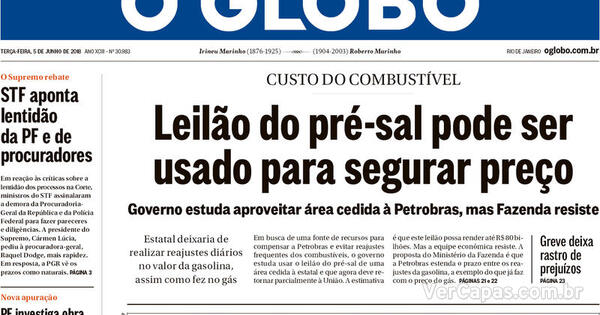 Capa O Globo Terça 5 De Junho De 2018