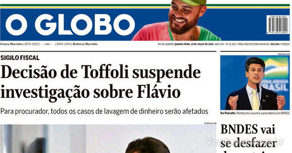 Capa O Globo Edição Quarta17 De Julho De 2019 1890