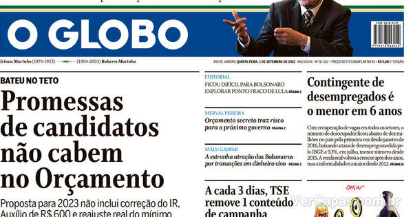 Capa O Globo Edição Quinta 1 De Setembro De 2022 3368