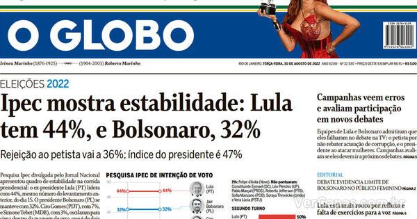 Capa O Globo Terça 30 De Agosto De 2022